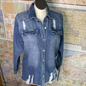 Distressed Ladies Western Style Blue Denim Jeans Jacket